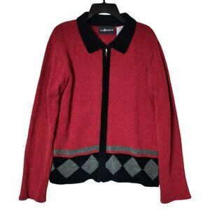 Sag Harbor Zip Up Knit Sweater Red Black Women's Size Medium